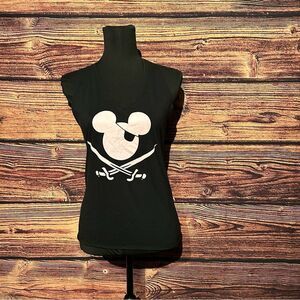 Disney Mickey Mouse Women's Medium Black Pirate Tank Cut Out Shirt Top Blouse